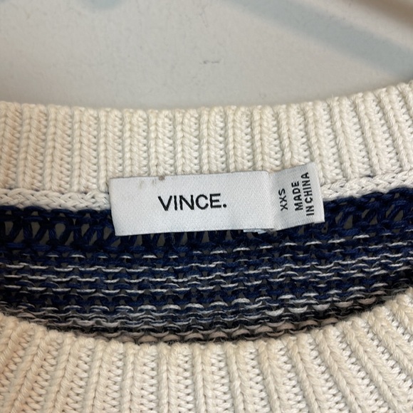 Vince ombré stripe three-quarter sleeve navy and white cotton sweater - Picture 4 of 6